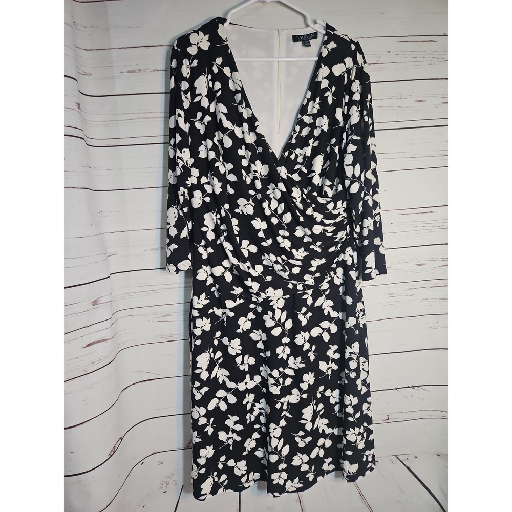 Lauren Ralph Lauren Dress Women's 16w Black Floral‎ Long Sleeve